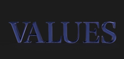 High-quality 3D rendered image of the word 'Values' in a deep blue metallic style. Perfect for...