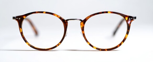 The stylish tortoiseshell glasses with elegant round frames on a white background.