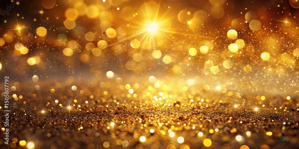 Poster a shimmering golden backdrop of sparkling glitter and bokeh lights with a soft, dreamy glow.