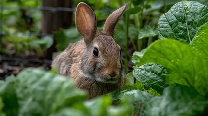 Fototapeta premium Hidden Rabbit in Lush Garden