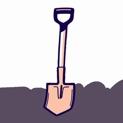 Hand-drawn illustration of a shovel in soil