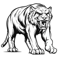 Fototapeta premium saber-toothed tiger, animal, vector, transparent background, tiger, mammal, wildlife, feline, isolated, nature, predator, cute, safari, symbol