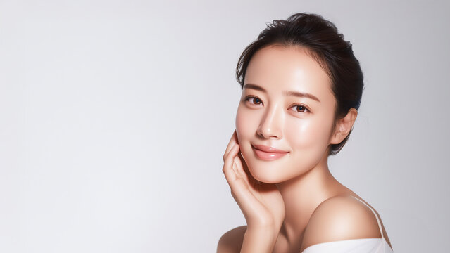 清潔感あふれる若い女性の微笑みポートレート・ナチュラルメイクと素肌感（美容・スキンケア・コスメ・エステ）