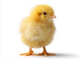 Obraz premium Fluffy Yellow Chick on White Background 흰색 배경의 복슬복슬한 노란 병아리