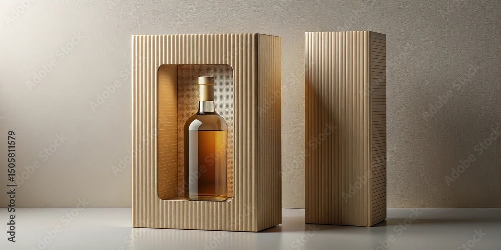 Poster A Cardboard Box with a Subtle Textured Finish, Perfectly Displaying a Single Bottle of Wine Against a Neutral Background