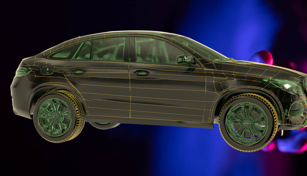 High-quality 3D model of a black luxury SUV coupe. Ideal for automotive design, advertising, and visualization projects. - Powered by Adobe