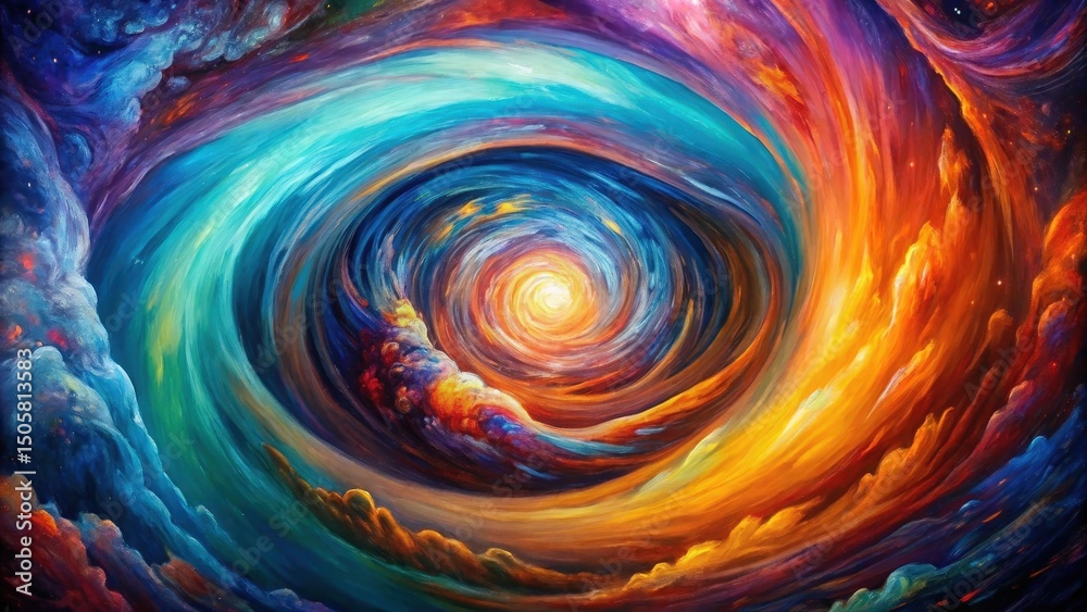 Poster A celestial swirl of vibrant colors, creating a mesmerizing journey through the depths of an ethereal cosmos.