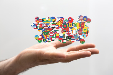 Diverse flags symbolize international collaboration, global connections, and unity.