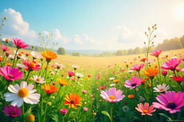 Vibrant abstract field of wildflowers in full bloom, perfect for website backgrounds or digital design projects Ideal for spring, summer, or nature themes , rural, idyllic
