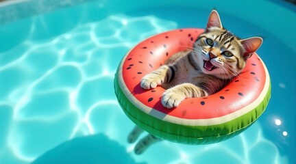 Cat in Watermelon Pool Float