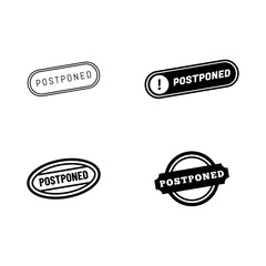Set of Postponed grunge rubber stamp. Postpone sign sticker. Grunge vintage square label. Vector illustration on white background.