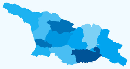 Map of Georgia with regions. A simple country border map with region division. Light blue color palette. Plain Georgia shape with administrative division. Vector illustration.