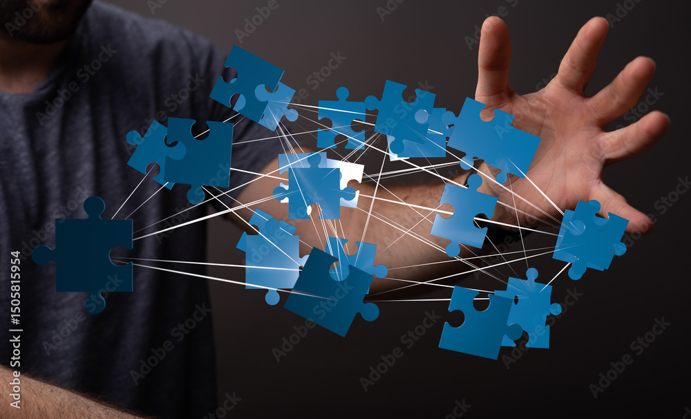 Aufkleber visual representation of interconnected puzzle pieces, symbolizing collaboration, problem-solving, a