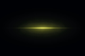 Yellow horizontal light flare in black abstract space