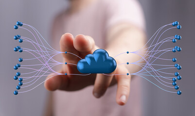 High-quality stock photo depicting cloud computing, network connections, data transfer, and global...