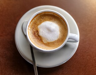 close up of a cappuccino s rich crema and microfoam in a small cup cup warm rich