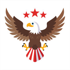 American bald eagle soaring with stars and stripes