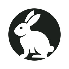 Fototapeta premium White rabbit silhouette in black circle simple logo design