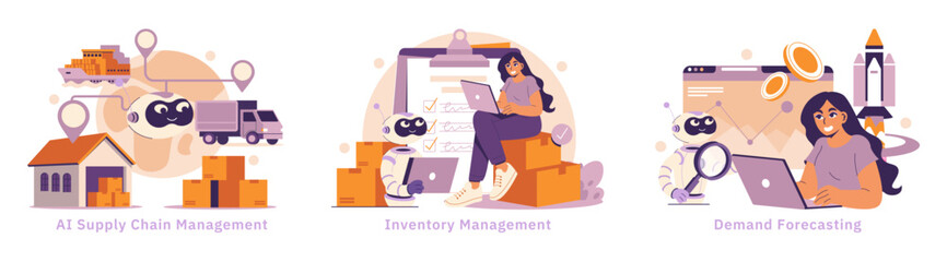 AI In Logistic. Flat Vector Illustration