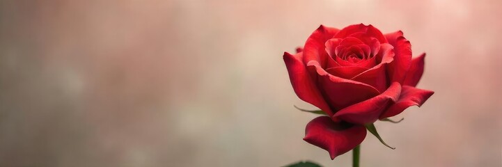 A single, velvety red rose, elegantly posed against a soft, neutral background, symbolizing feminine beauty and passion , detail, isolated