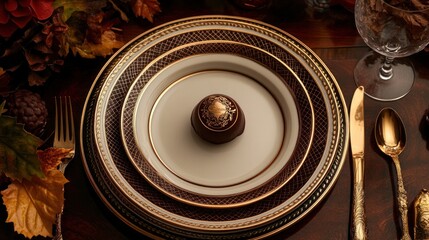 Elegant autumnal table setting with chocolate.