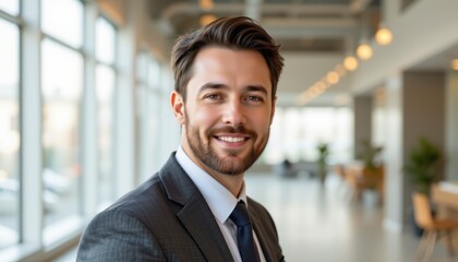 Ensuring employee health businessman in modern office environment professional portrait