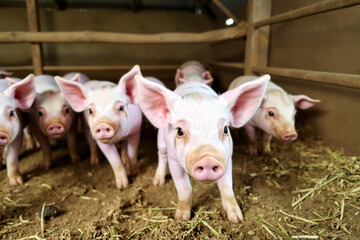 Adorable Piglets Exploring Their Cozy Farm Enclosure With Curiosity And Playfulness