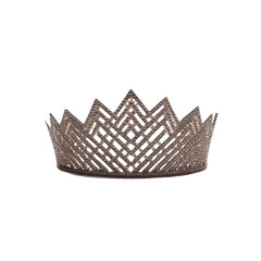 Obraz premium Sparkling, intricately designed silver crown with geometric pattern, symbolizing royalty and elegance, set against plain background