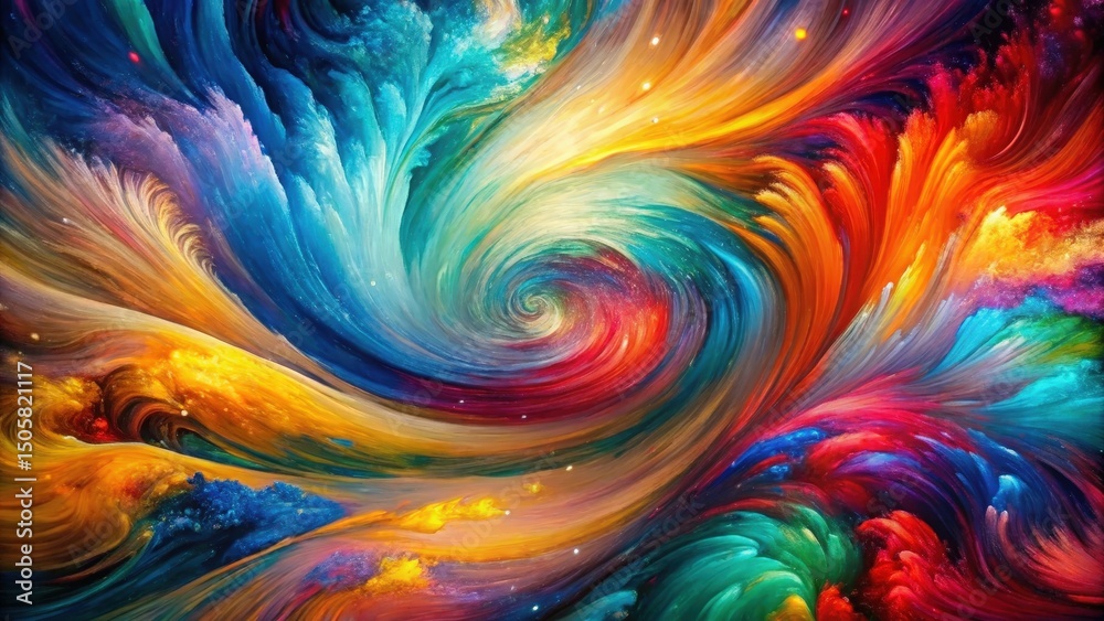 Poster abstract cosmic swirl of vibrant colors, intertwining and expanding in an imaginary universe
