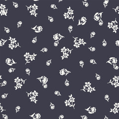 Seamless Floral Pattern with White Flowers on Dark Background – Minimal Elegant Design