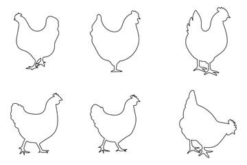 hen chicken silhouette set liner hen silhouette design eps 10