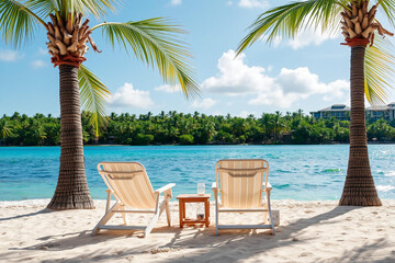 Serene Beachside Oasis with Palm Trees and Tranquil Waters