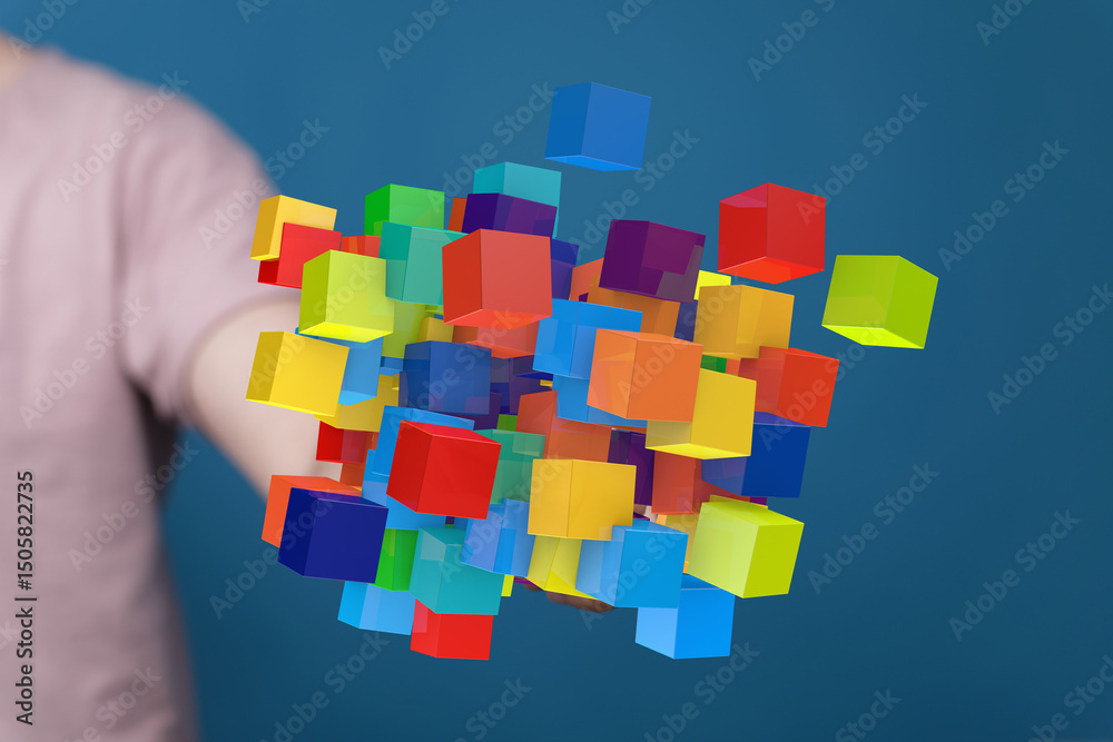 Poster Abstract image of colorful cubes floating, representing data, innovation, or creativity.