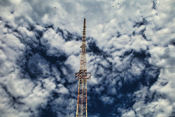 telecommunication radio tower antenna future broadband concept satellite connect clouds
