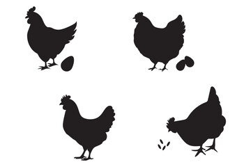 Set of hen silhouette, chicken silhouettes, Set of rooster and hen silhouettes of Rooster and chicken hen vector icon set illustration on white background. eps 10