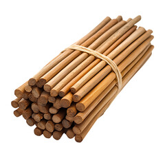 A bundle of wooden dowels, a stock photo on a white background