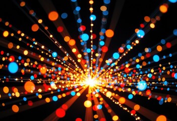 Obraz premium Colorful abstract light rays radiating from a central point in a dark background