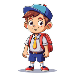 Cartoon boy in school uniform with backpack