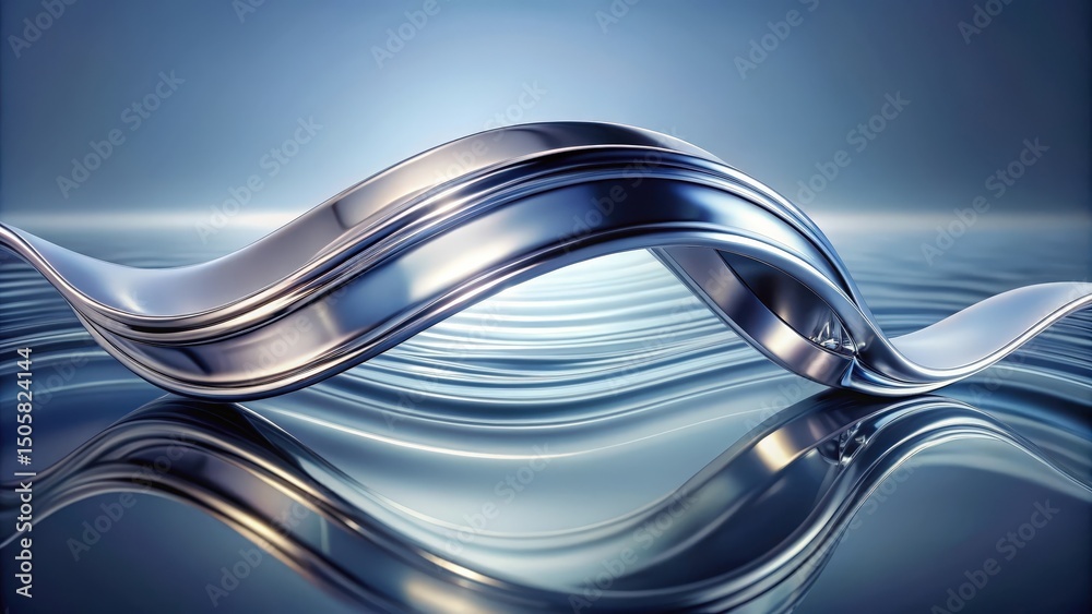 Poster a sleek, metallic curve elegantly dances on a rippling, reflective surface, creating a captivating i