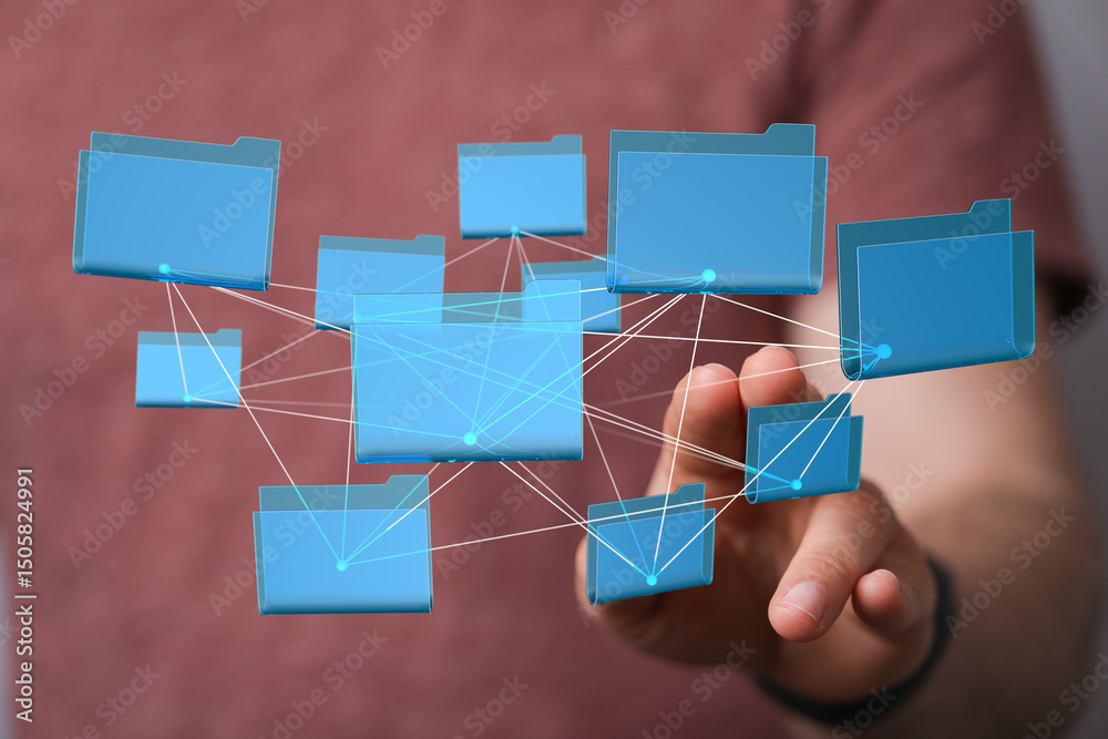 Poster Abstract image of interconnected digital files, representing data networks and cloud storage.