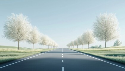 Fototapeta premium Outdoor Panoramic View Of A Sunny Spring Day Along The Roadways Showing The Scenic Beauty Of Nature And Clear Blue Sky.