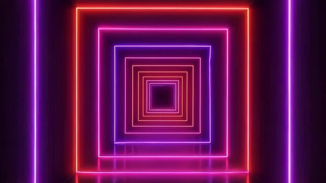 glowing neon tunnel with endless perspective in vibrant colors of pink orange and purple creating a futuristic surreal atmosphere in a dark space concept of technology business event design - Powered by Adobe