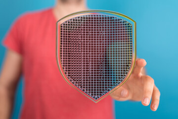 Abstract digital shield graphic,cybersecurity, data protection, network security concept.