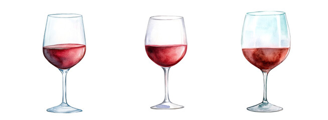 Elegant red wine glasses displayed in row, showcasing different shapes and levels of wine, creating sophisticated atmosphere