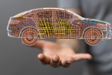 Wireframe rendering of a car, innovation, technology, future of automotive