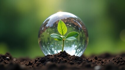 Nurturing growth a green plant encased in a crystal sphere nature close-up serene environment