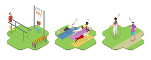 Fototapeta premium 3D Isometric Flat Illustration of Healthy Lifestyle and Fitness, Sports and Physical Activity