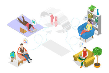 Fototapeta premium 3D Isometric Flat Illustration of Cloud Data Storage, Modern Solution For Managing Data Securely And Effectively