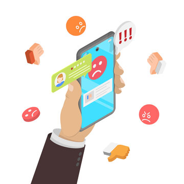 3D Isometric Flat  Illustration of Negative Reviews, Low Ratings And Bad Reputation