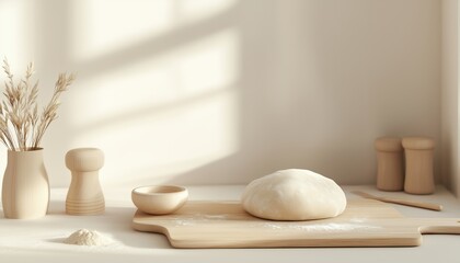 Placing Fresh Dough On The Table: Preparing For Baking. This Describes Putting Fresh Dough Onto A Flat Surface In Preparation For Baking.